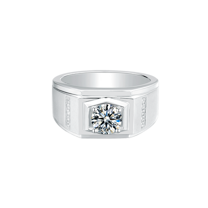 1CT Round Moissanite Wedding Ring for Men in Sterling Silver