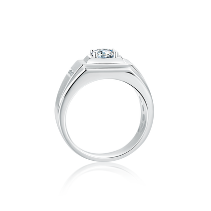 1CT Round Moissanite Wedding Ring for Men in Sterling Silver