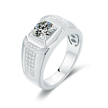Sterling Silver 1.0CT 6.5mm D VVS1 Moissanite Men's Engagement Ring