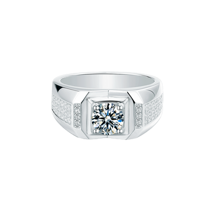 Sterling Silver 1.0CT 6.5mm D VVS1 Moissanite Men's Engagement Ring