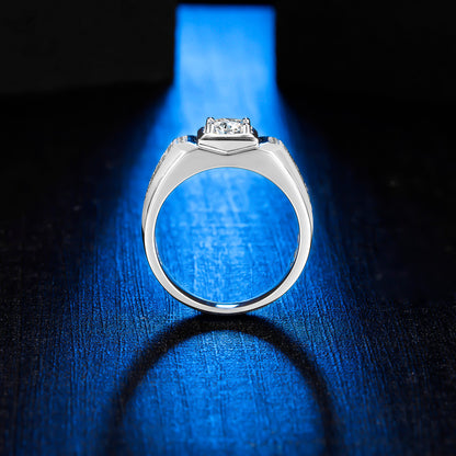 Sterling Silver 1.0CT 6.5mm D VVS1 Moissanite Men's Engagement Ring