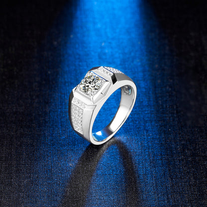 Sterling Silver 1.0CT 6.5mm D VVS1 Moissanite Men's Engagement Ring