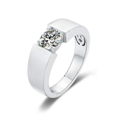 Single Moissanite Diamond 1CT Men's Ring – 925 Sterling Silver