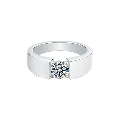 Single Moissanite Diamond 1CT Men's Ring – 925 Sterling Silver