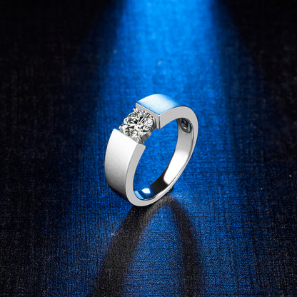 Single Moissanite Diamond 1CT Men's Ring – 925 Sterling Silver