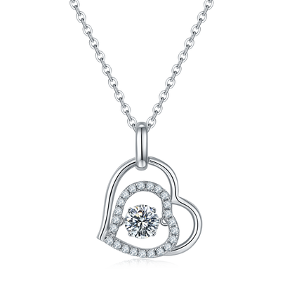 VVS Moissanite Dancing Diamond Double Heart Pendant