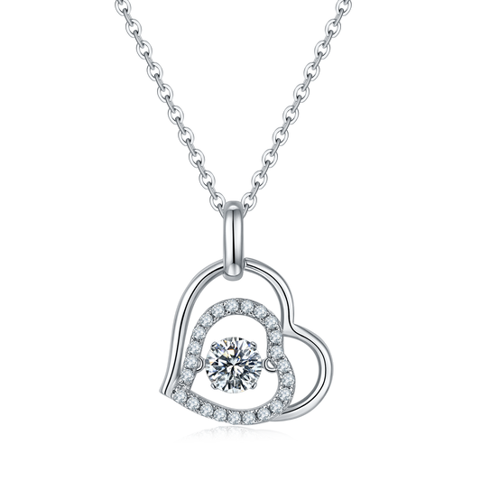VVS Moissanite Dancing Diamond Double Heart Pendant