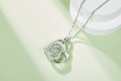 VVS Moissanite Dancing Diamond Double Heart Pendant