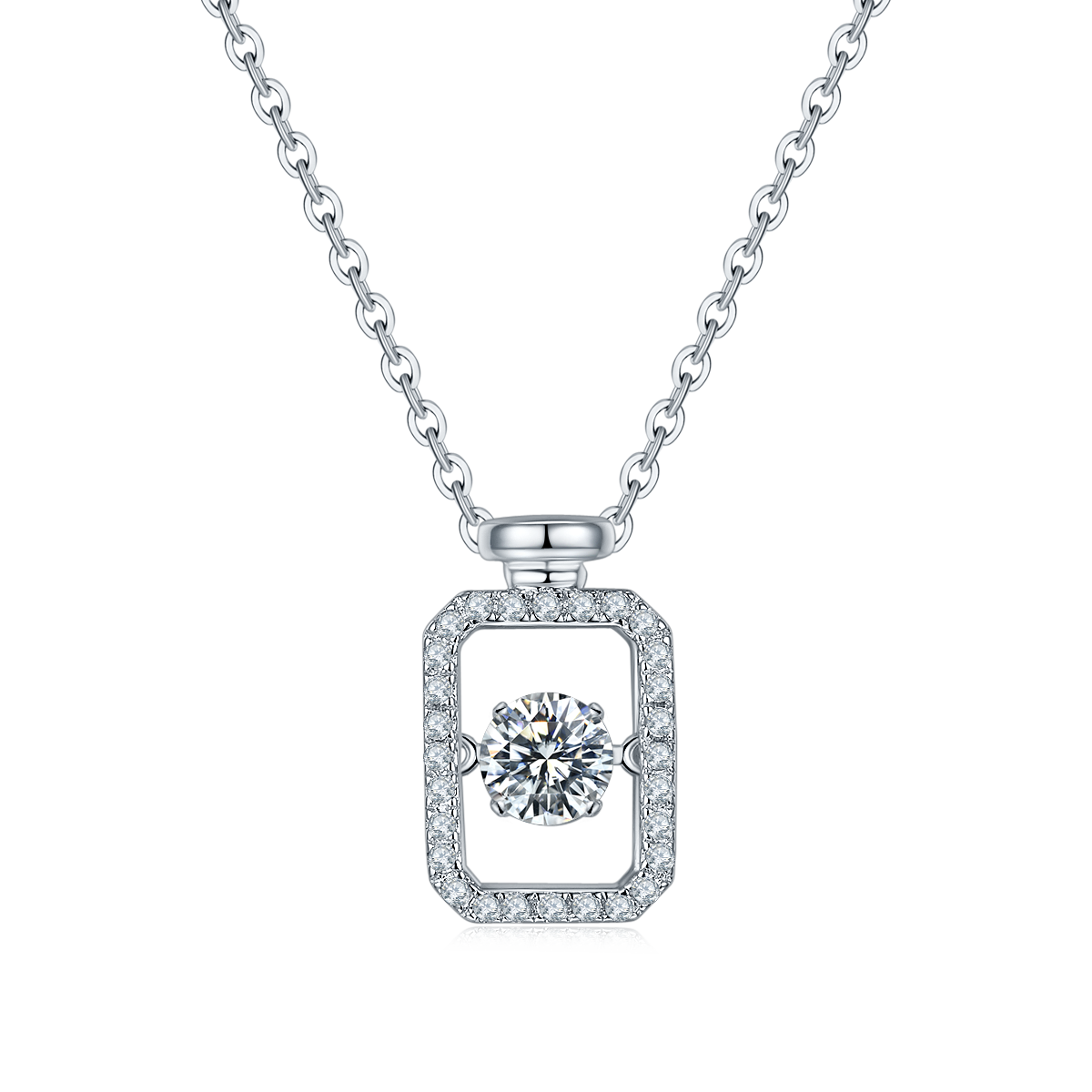Perfume Bottle Necklace with 0.5CT D Grade Moissanite in S925 Silver