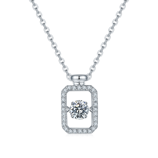 Perfume Bottle Necklace with 0.5CT D Grade Moissanite in S925 Silver