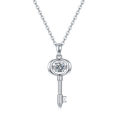 Heart Key Necklace featuring 0.5CT D Grade Moissanite in S925 Silver