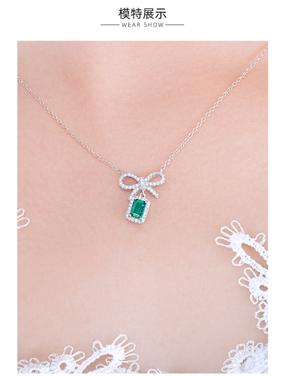 18K Gold Plated  S925 Sterling Silver Emerald necklace female rectangle