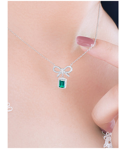 18K Gold Plated  S925 Sterling Silver Emerald necklace female rectangle
