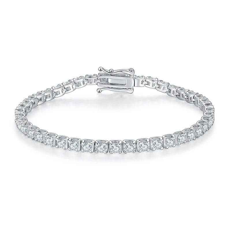 Classic Bull Tennis Bracelet in S925 Silver, 18K White Gold Plated with D-Class Moissanite