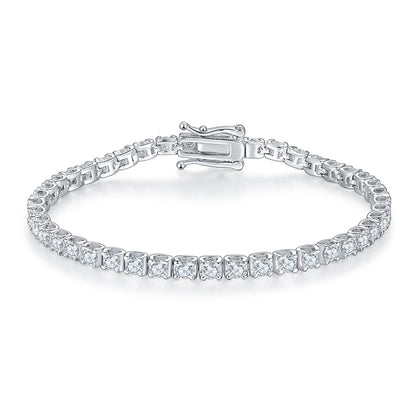 Classic Bull Tennis Bracelet in S925 Silver, 18K White Gold Plated with D-Class Moissanite