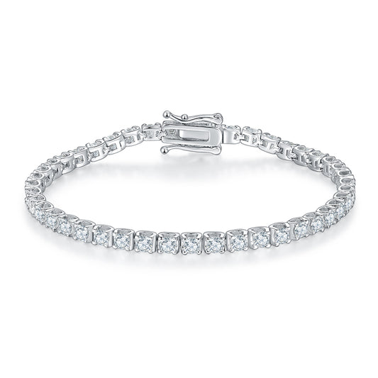 Classic Bull Tennis Bracelet in S925 Silver, 18K White Gold Plated with D-Class Moissanite