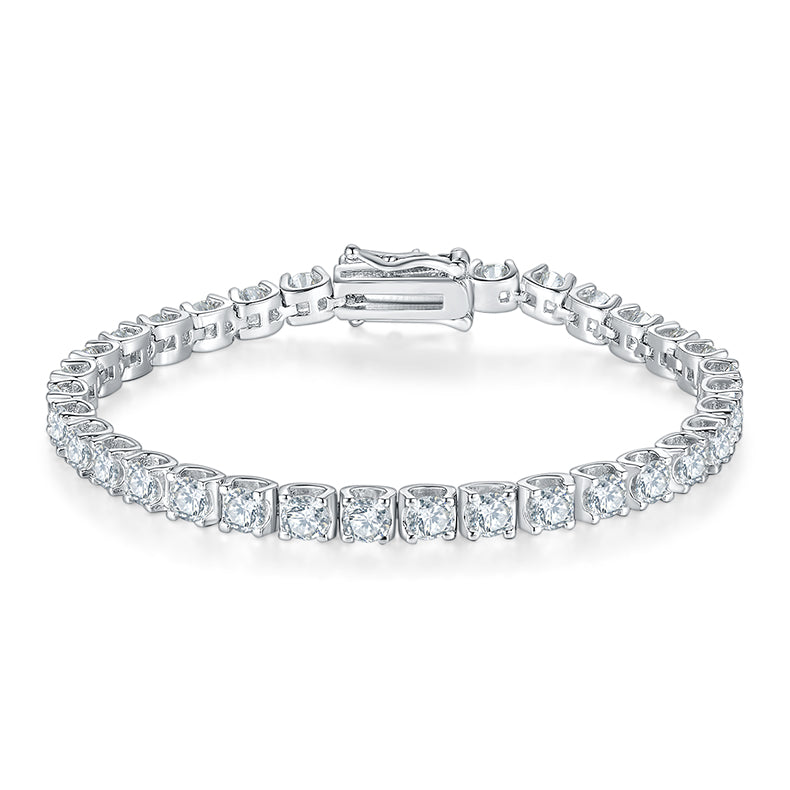 Classic Bull Tennis Bracelet in S925 Silver, 18K White Gold Plated with D-Class Moissanite