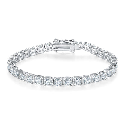 Classic Bull Tennis Bracelet in S925 Silver, 18K White Gold Plated with D-Class Moissanite