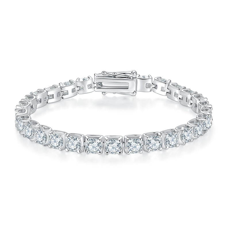 Classic Bull Tennis Bracelet in S925 Silver, 18K White Gold Plated with D-Class Moissanite