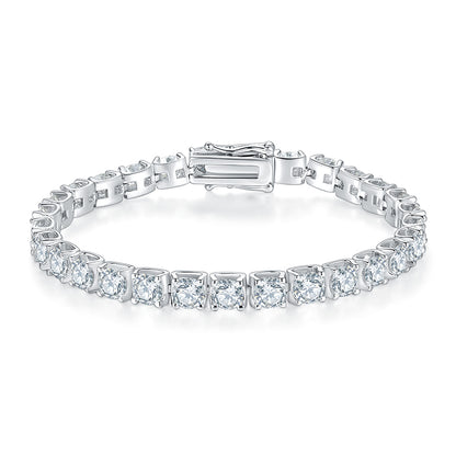 Classic Bull Tennis Bracelet in S925 Silver, 18K White Gold Plated with D-Class Moissanite