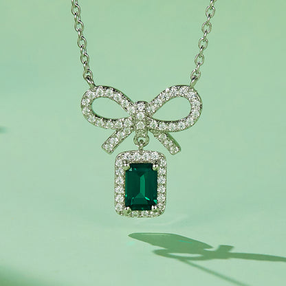 18K Gold Plated  S925 Sterling Silver Emerald necklace female rectangle