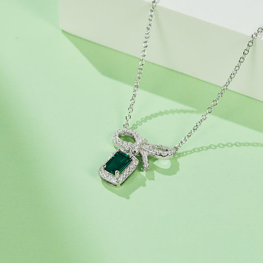 18K Gold Plated  S925 Sterling Silver Emerald necklace female rectangle