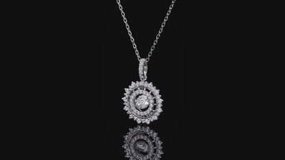 Round Moissanite Necklace for Women in 925 Sterling Silver with Diamond Surround