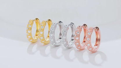 18kt Gold Plated 0.27ct S925 Sterling Silver Half Pave Double-Row Moissanite Hoop Earrings