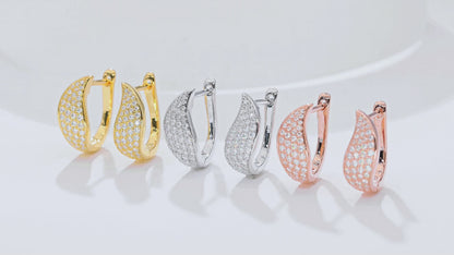 18kt Sterling Silver Half Pave Four-Row Moissanite Hoop Earrings