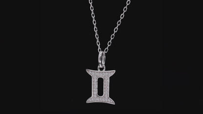 Gemini Zodiac Moissanite Pendant Necklace – 925 Sterling Silver, 18K White Gold Plating