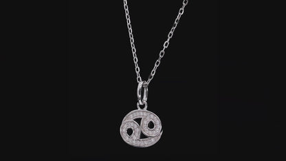 Cancer Zodiac Moissanite Pendant Necklace – 925 Sterling Silver, 18K White Gold Plating