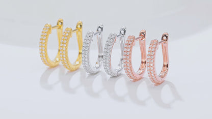 Double-Row Half Hoop Earrings in S925 Silver with Moissanite