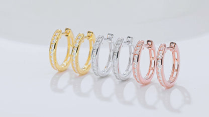 Half Pave Single-Row Moissanite Hoop Earrings in 18kt Sterling Silver