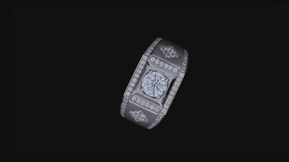 1CT 6.5MM Moissanite Sterling Silver Halo Ring for Men
