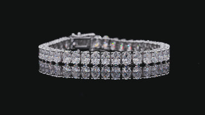 Moissanite Oval Shape Diamond Tennis Bracelet in 925 Silver with White Gold Plating