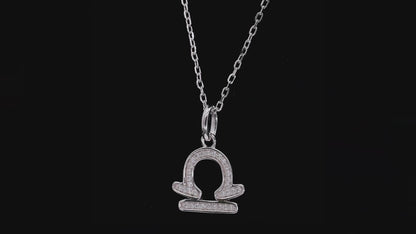 Libra Zodiac Moissanite Pendant Necklace – 925 Sterling Silver, 18K White Gold Plating